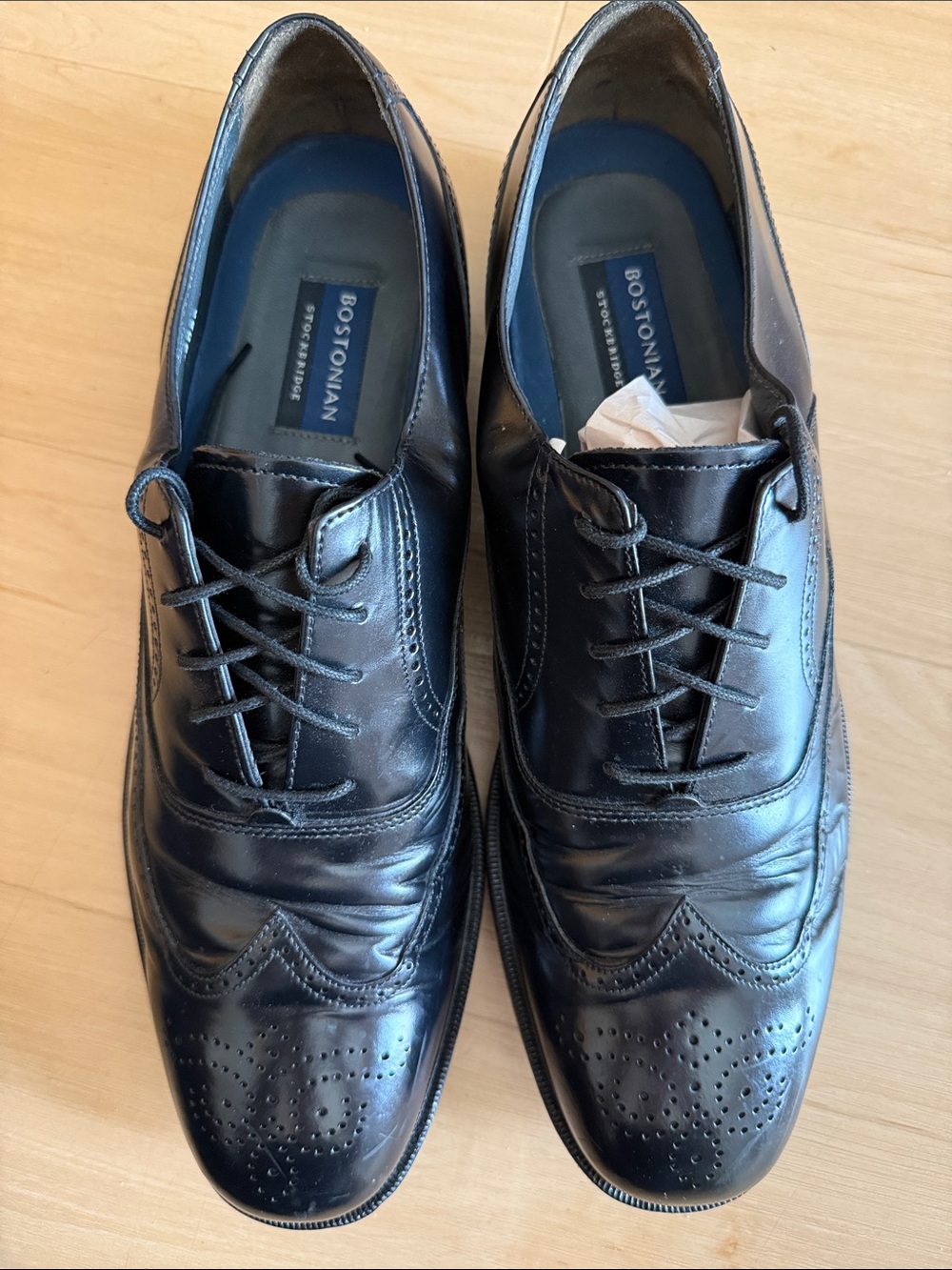 BOSTONIAN STOCKBRIDGE MENS BLACK LEATHER BROGUE 5-EYE WINGTIP DRESS SHOES SZ 13